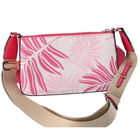 Michael Kors Jet Set Crossbody Tech Accessories Attached Pink Multi Palm Leaves - Picture 5 of 6